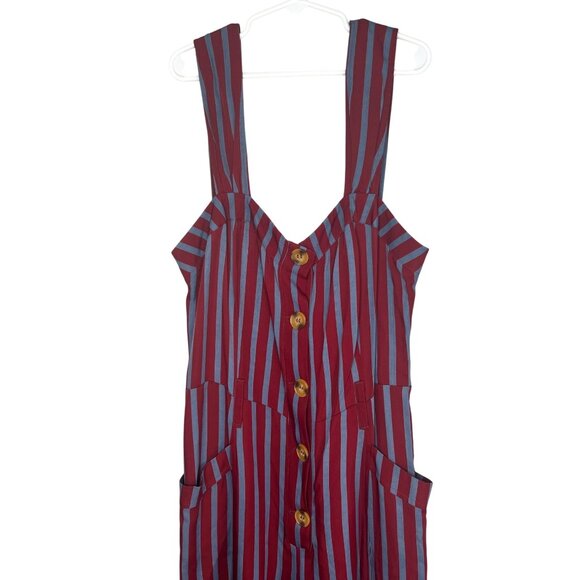 Free People City Girl Striped Red & Blue Wide-Leg Jumpsuit Button-Front Size 2 - Picture 8 of 14